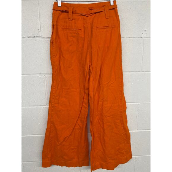 Eudon Choi Sz 6 solid orange High Waist Pleated Wide Leg Pants Linen trouser - Picture 5 of 6